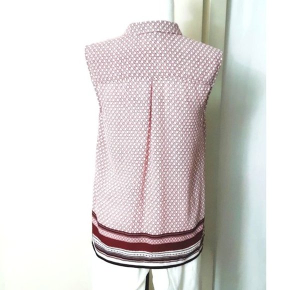 JASPER CONRAN Blouse Shirt Top Red White GeoPrint Sleeveless Collar Button Front - Picture 4 of 10